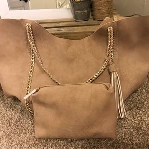 Tan suede tote bag